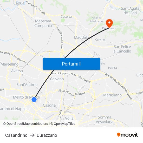 Casandrino to Durazzano map