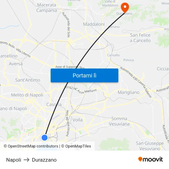 Napoli to Durazzano map
