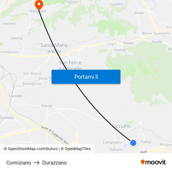 Comiziano to Durazzano map