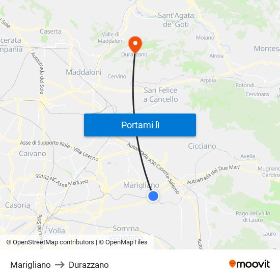 Marigliano to Durazzano map
