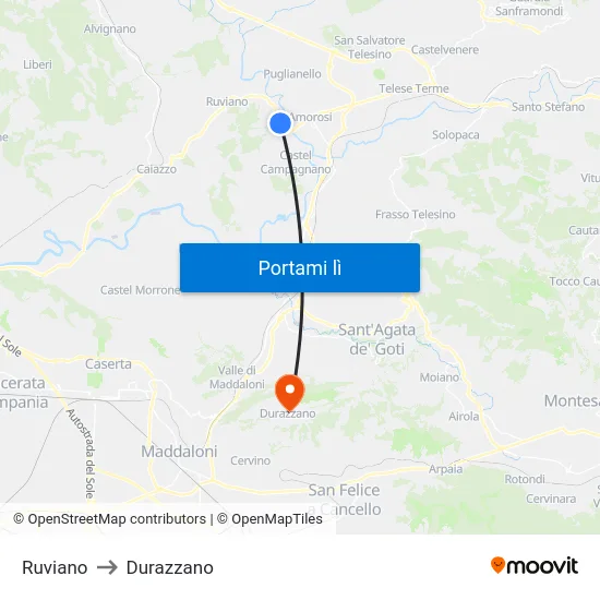 Ruviano to Durazzano map