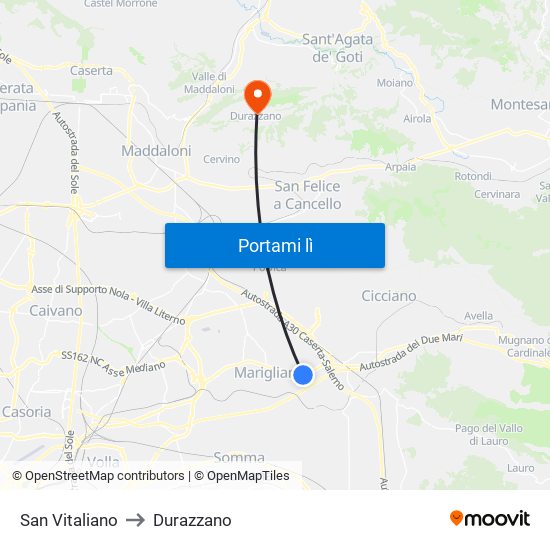 San Vitaliano to Durazzano map