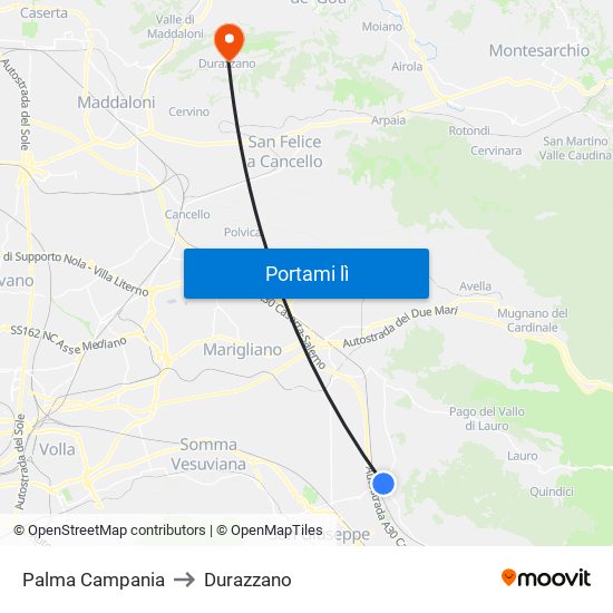 Palma Campania to Durazzano map