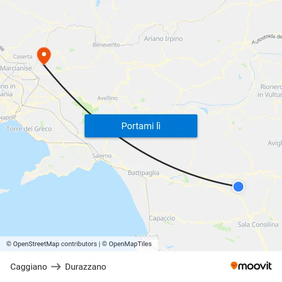 Caggiano to Durazzano map