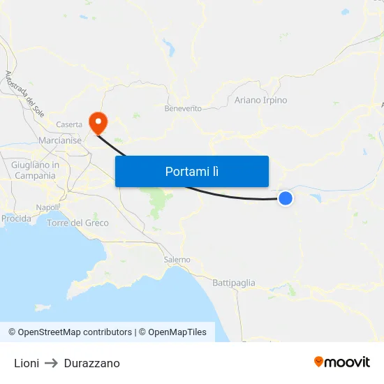 Lioni to Durazzano map