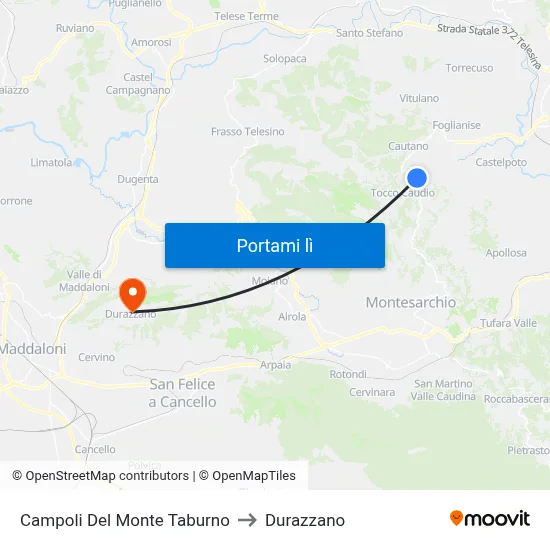 Campoli Del Monte Taburno to Durazzano map