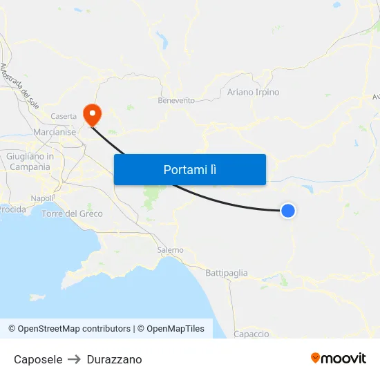 Caposele to Durazzano map