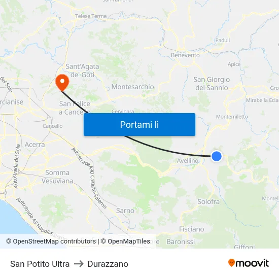 San Potito Ultra to Durazzano map