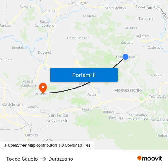 Tocco Caudio to Durazzano map