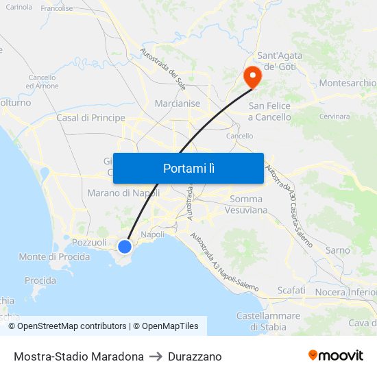 Mostra-Stadio Maradona to Durazzano map