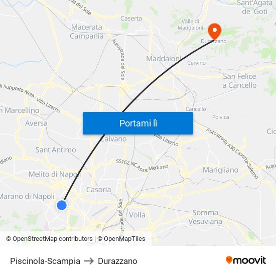 Piscinola-Scampia to Durazzano map