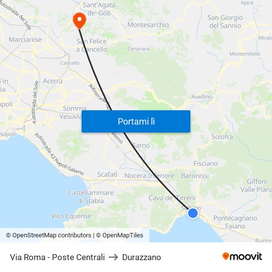 Via Roma - Poste Centrali to Durazzano map