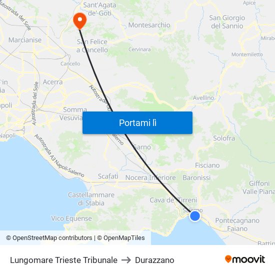 Lungomare Trieste Tribunale to Durazzano map