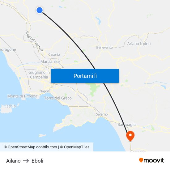 Ailano to Eboli map