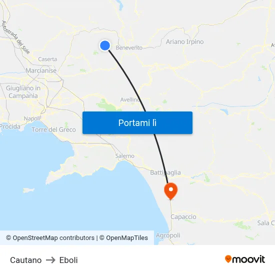 Cautano to Eboli map
