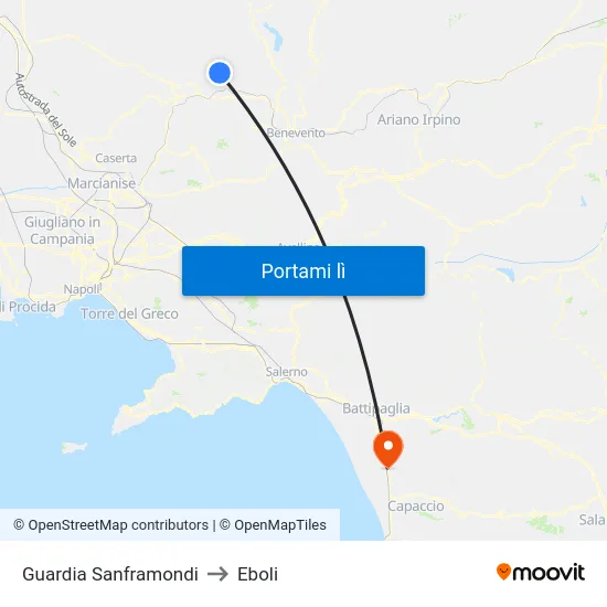 Guardia Sanframondi to Eboli map