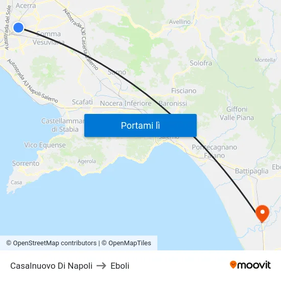 Casalnuovo Di Napoli to Eboli map