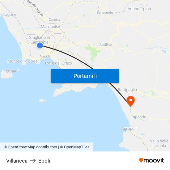 Villaricca to Eboli map