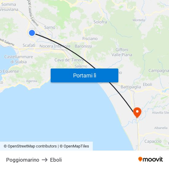 Poggiomarino to Eboli map