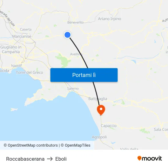 Roccabascerana to Eboli map