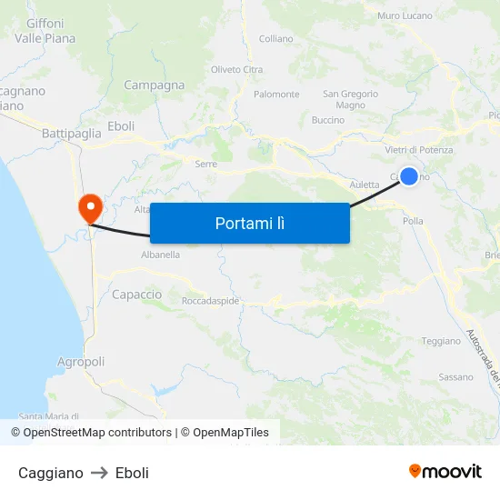 Caggiano to Eboli map