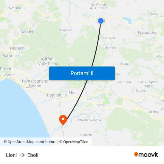 Lioni to Eboli map