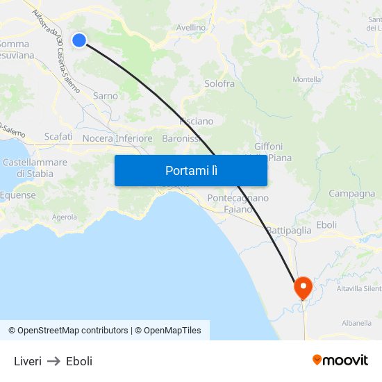 Liveri to Eboli map