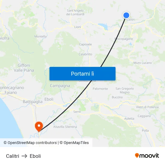 Calitri to Eboli map