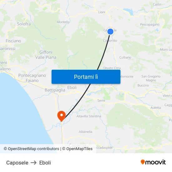 Caposele to Eboli map