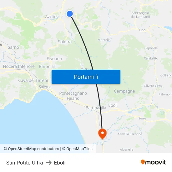 San Potito Ultra to Eboli map