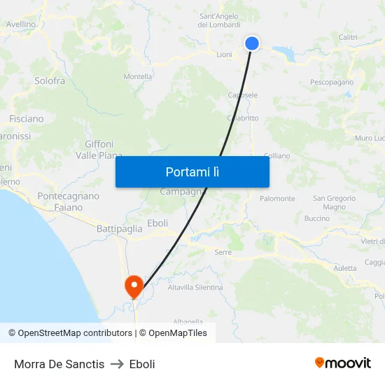 Morra De Sanctis to Eboli map