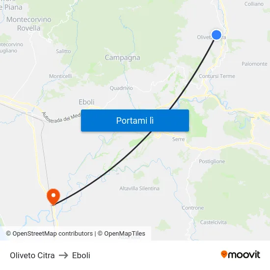 Oliveto Citra to Eboli map