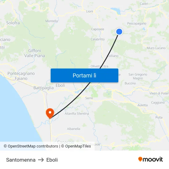 Santomenna to Eboli map