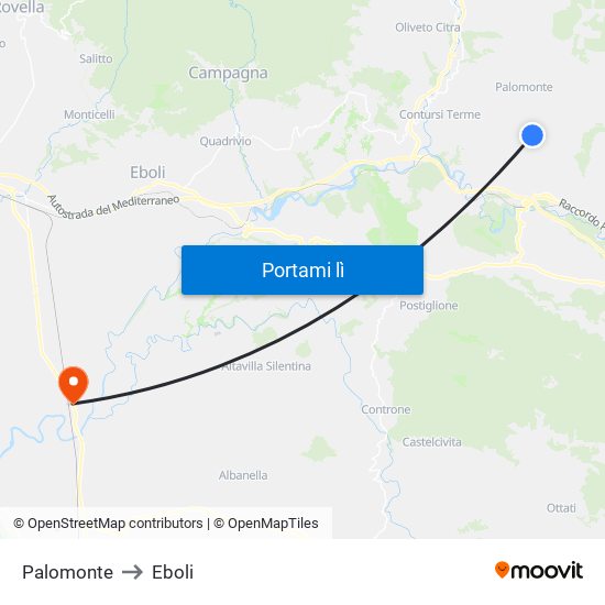 Palomonte to Eboli map