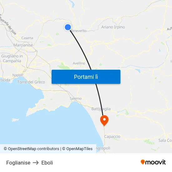 Foglianise to Eboli map