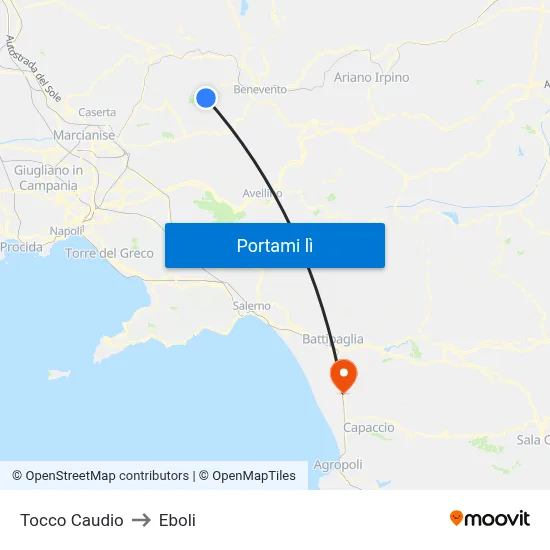 Tocco Caudio to Eboli map