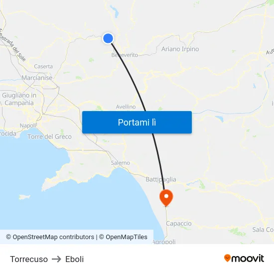 Torrecuso to Eboli map