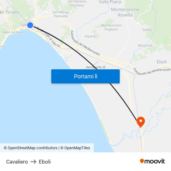 Cavaliero to Eboli map