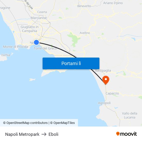 Napoli Metropark to Eboli map
