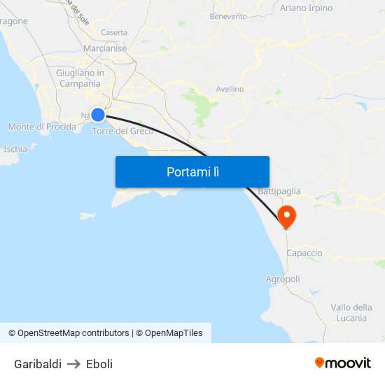 Garibaldi to Eboli map