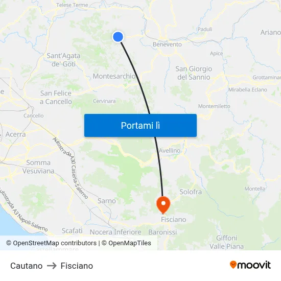 Cautano to Fisciano map