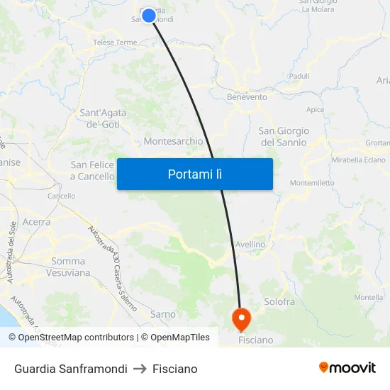 Guardia Sanframondi to Fisciano map