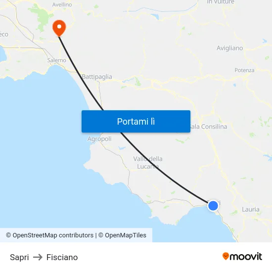 Sapri to Fisciano map