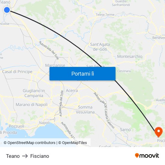 Teano to Fisciano map