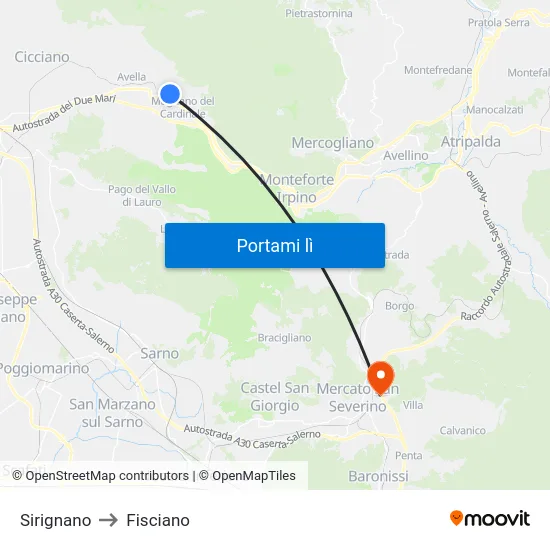 Sirignano to Fisciano map