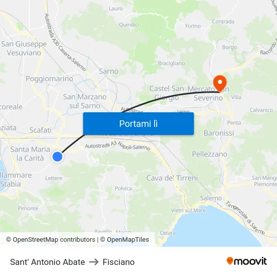 Sant' Antonio Abate to Fisciano map