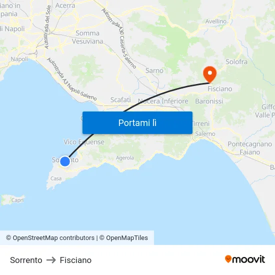 Sorrento to Fisciano map