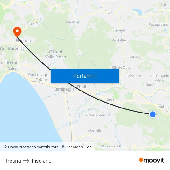 Petina to Fisciano map