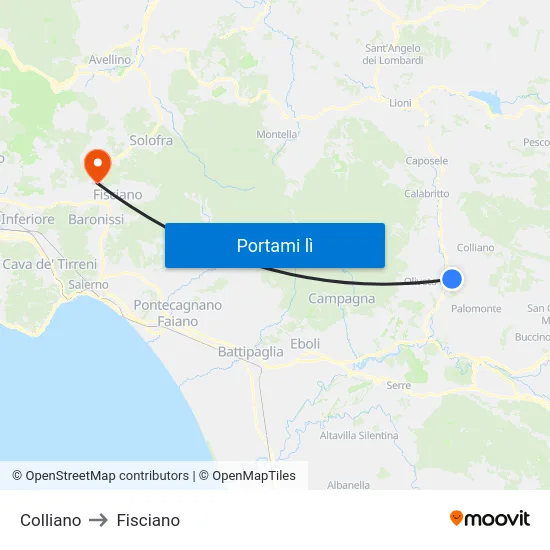 Colliano to Fisciano map