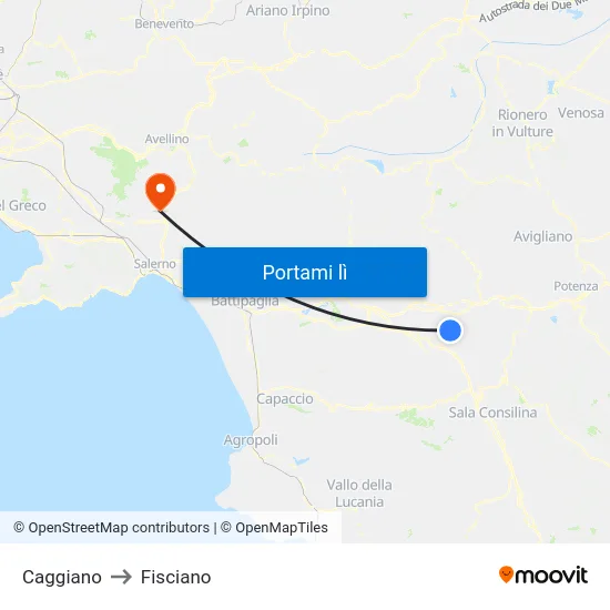 Caggiano to Fisciano map